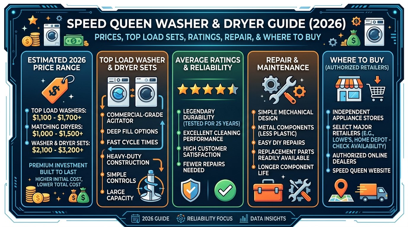 Speed Queen Washer and Dryer Prices, Top Load Sets, Ratings, Repair & Where to Buy (2026)
